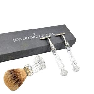 VINTAGE Waterford Crystal shaving set 3 Piece 2 Razors and Brush